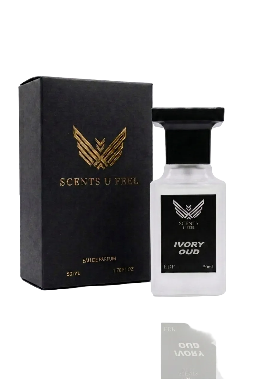 Perfume bottle and packaging of 'Scents U Feel' Imperial Oud on a white background